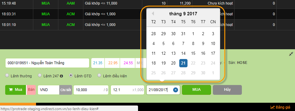 Hướng dẫn đặt lệnh nhiều ngày (GTD)